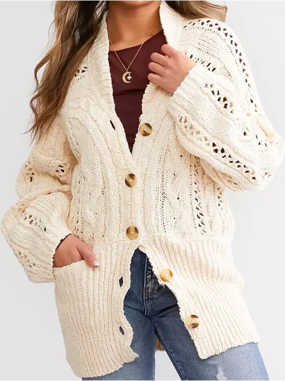 NWT FREE PEOPLE Cable Cardigan Sweater!
